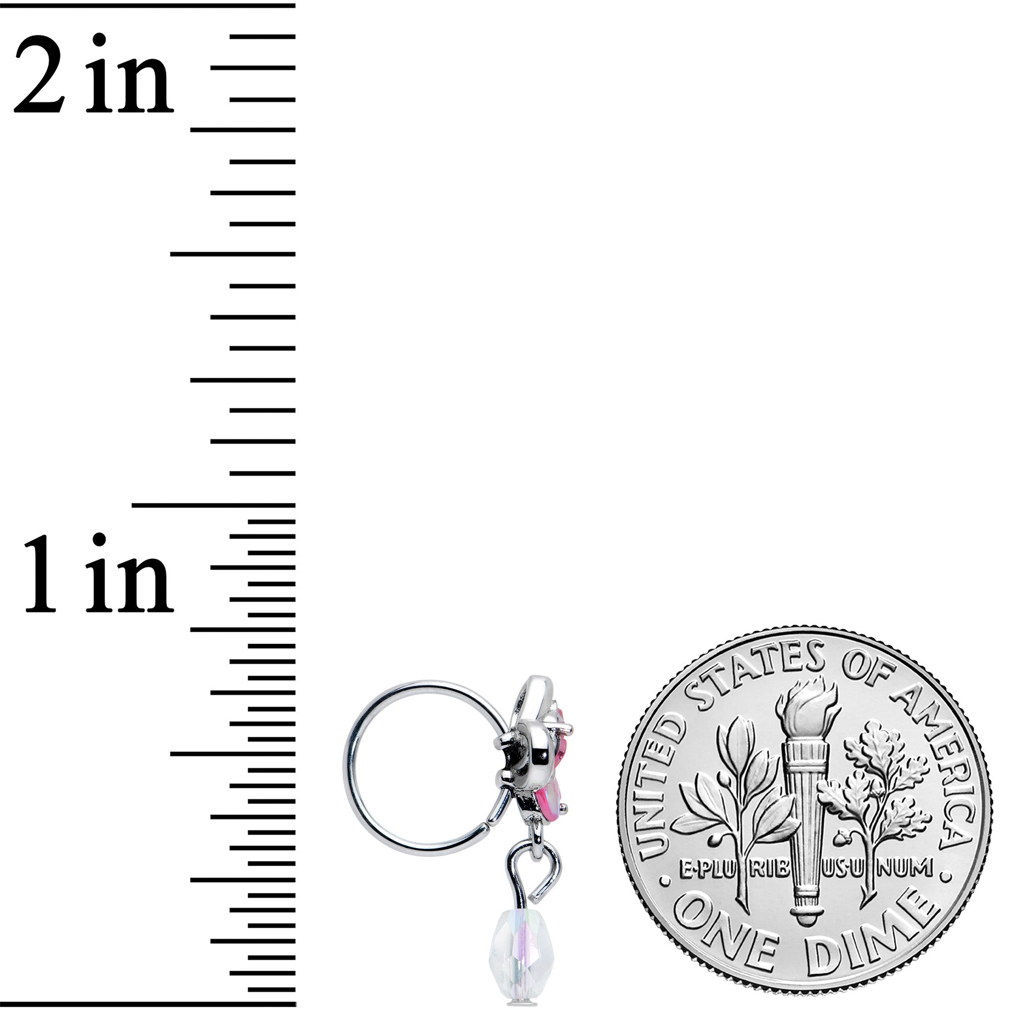 20G 5/16 Heart Pink Butterfly Clear Dangle Nose Hoop