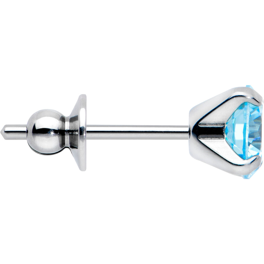 Blue CZ Gem 5mm G23 Titanium Post Stud Earrings