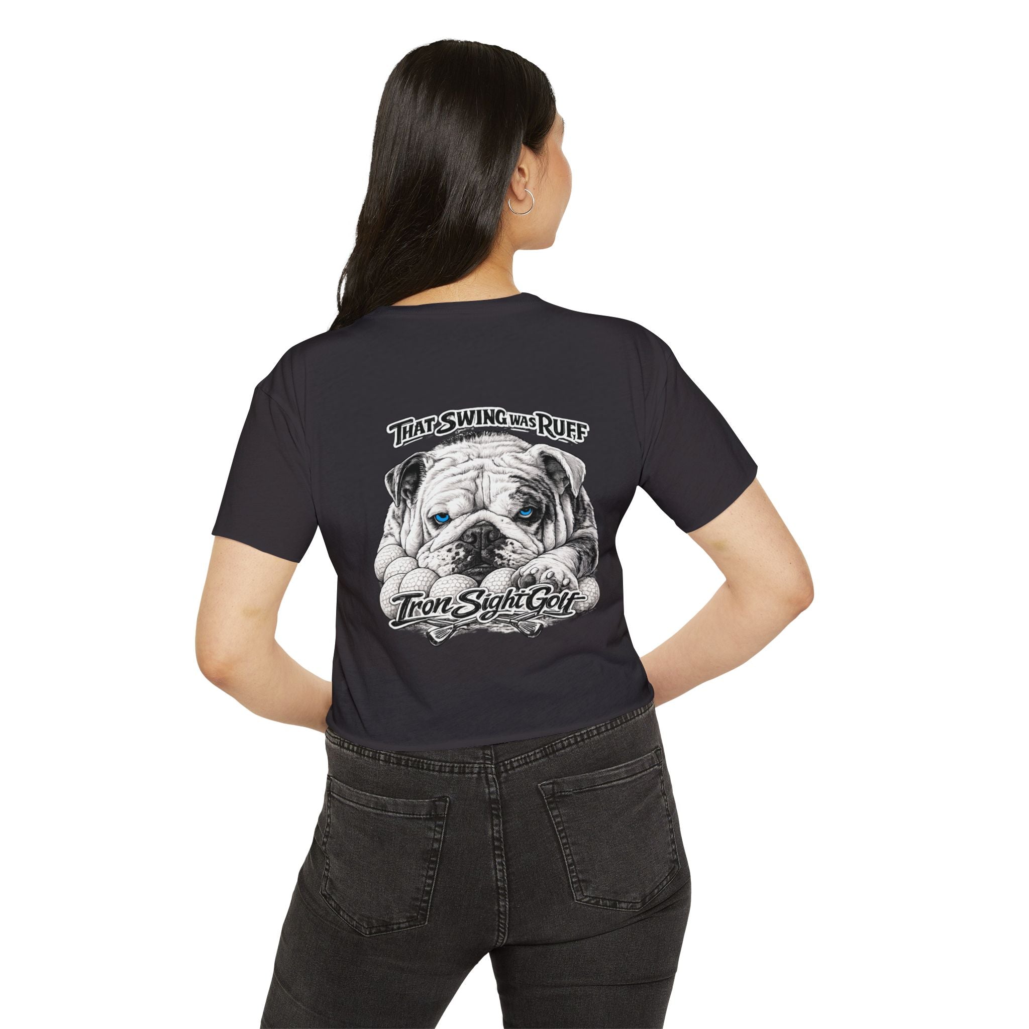 Bulldog Graphic Crop Top — “That Swing Was Ruff” Iron Sight Golf