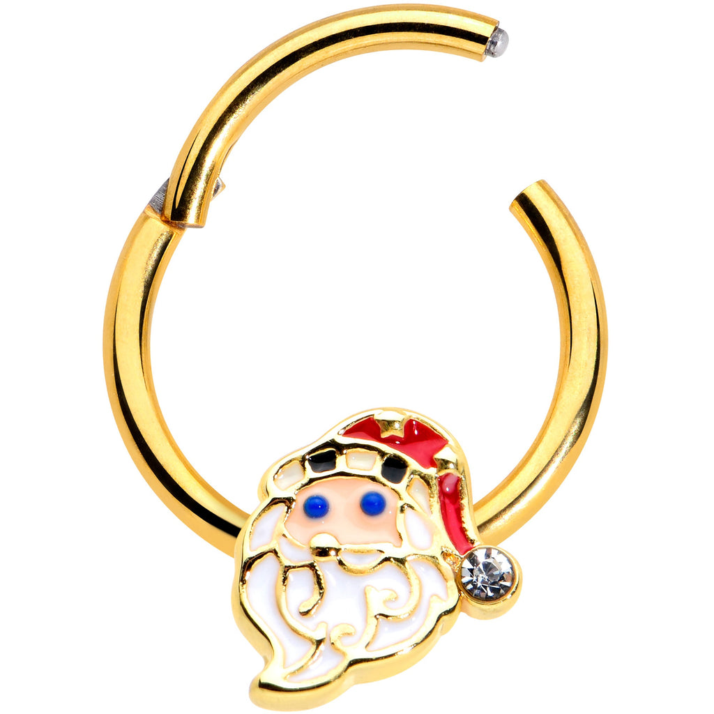 16G 3/8 Clear Gem Gold Tone Santa Christmas Hinged Segment Ring