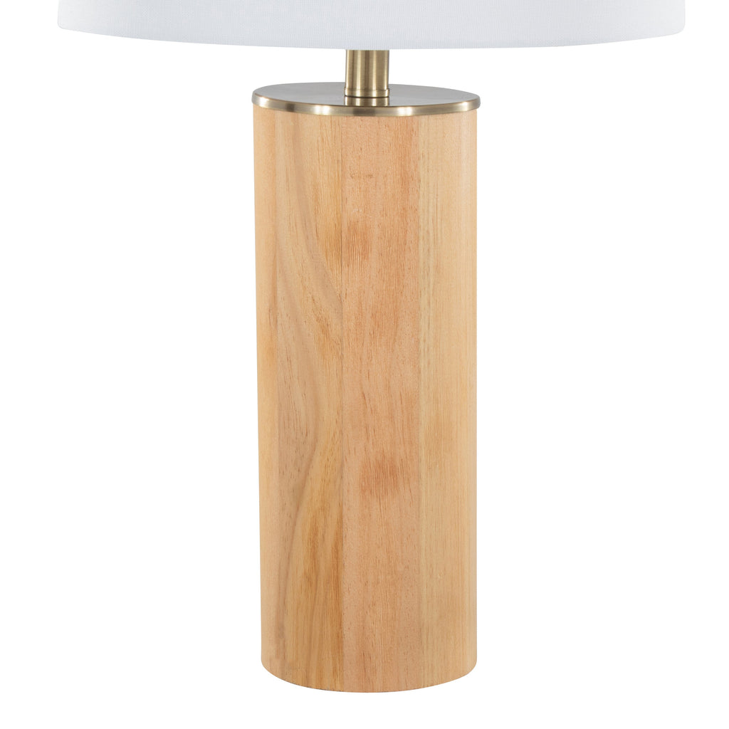 Cylinder Ash 27' Contemporary Wood Table Lamp in Ash Wood, Antique Brass, and White Linen by LumiSource