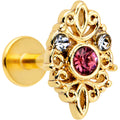 16G 1/4 Pink Clear Gem Gold Tone Lace Love Labret Monroe Tragus