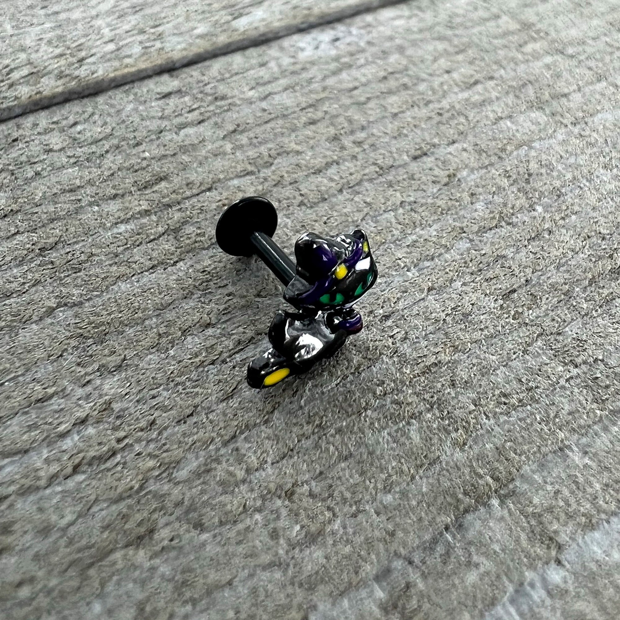 16G 1/4 Black Witch Cat Halloween Labret Monroe Tragus