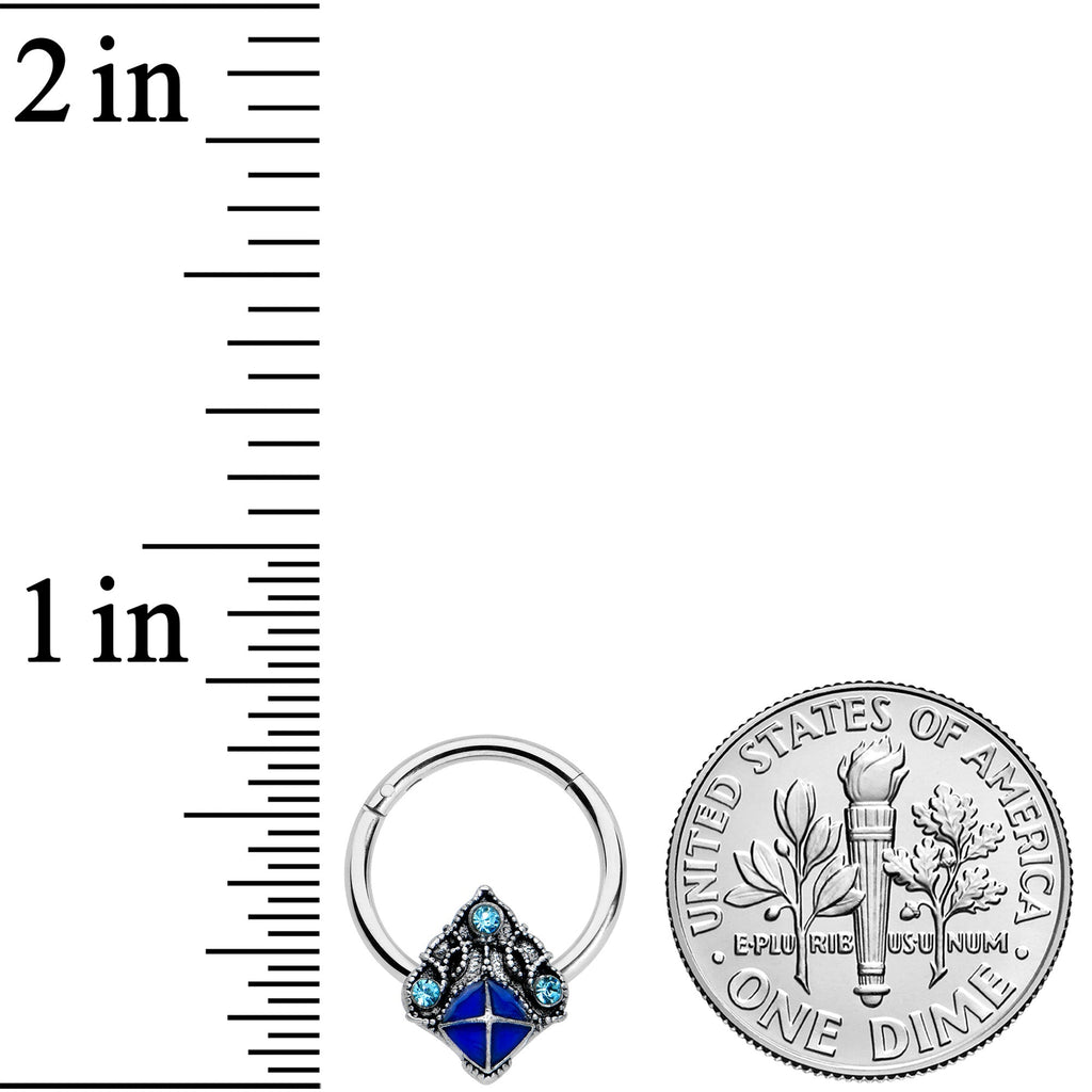 16G 3/8 Blue Gem Rococo Blue Hinged Segment Ring