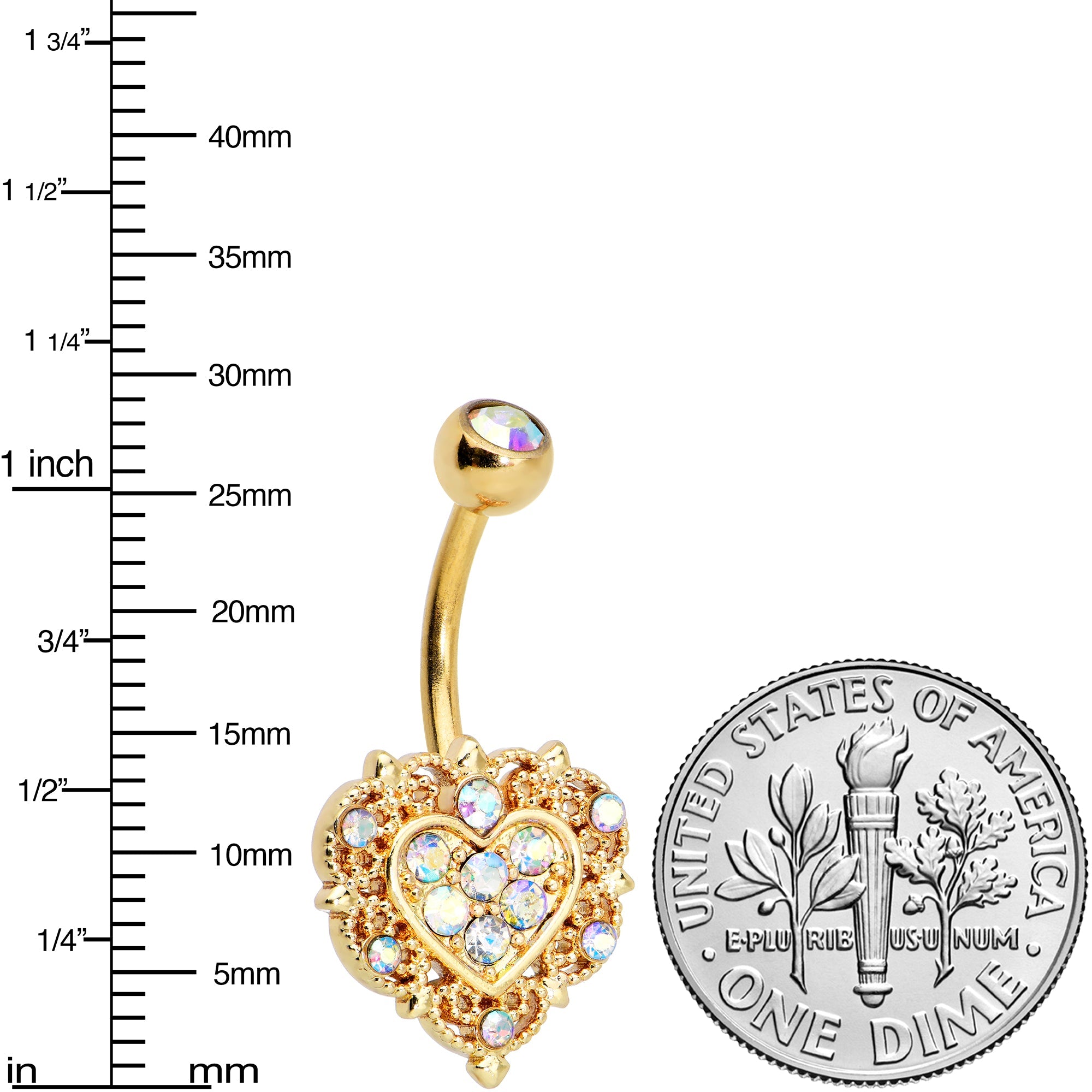Aurora Gem Gold Tone Baroque Heart Valentines Day Belly Ring