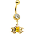 Clear Yellow Gold Tone Duet Scroll Dangle Belly Ring
