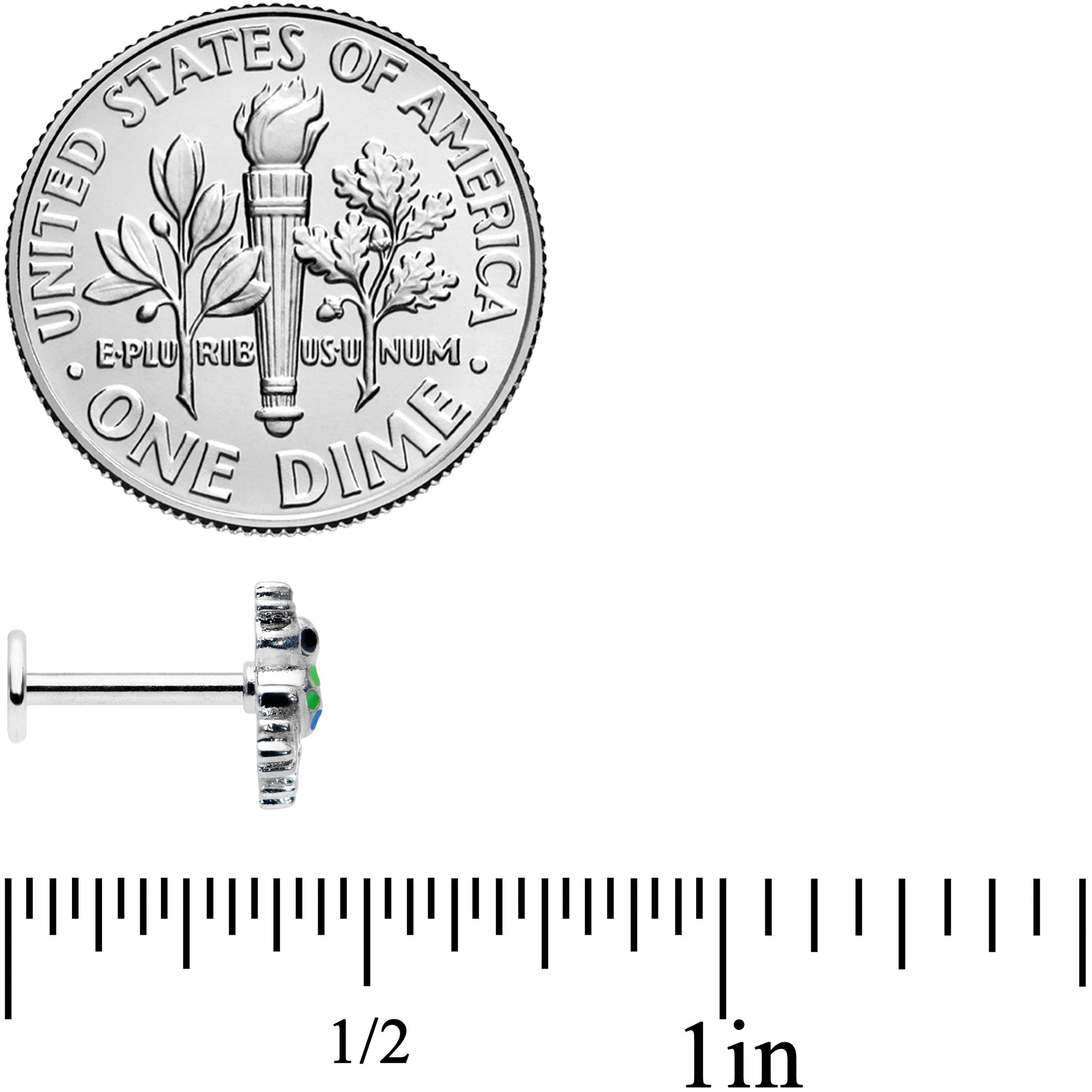 16G 5/16 Black Gem Polka Dot Blue Green Frog Labret Monroe Tragus