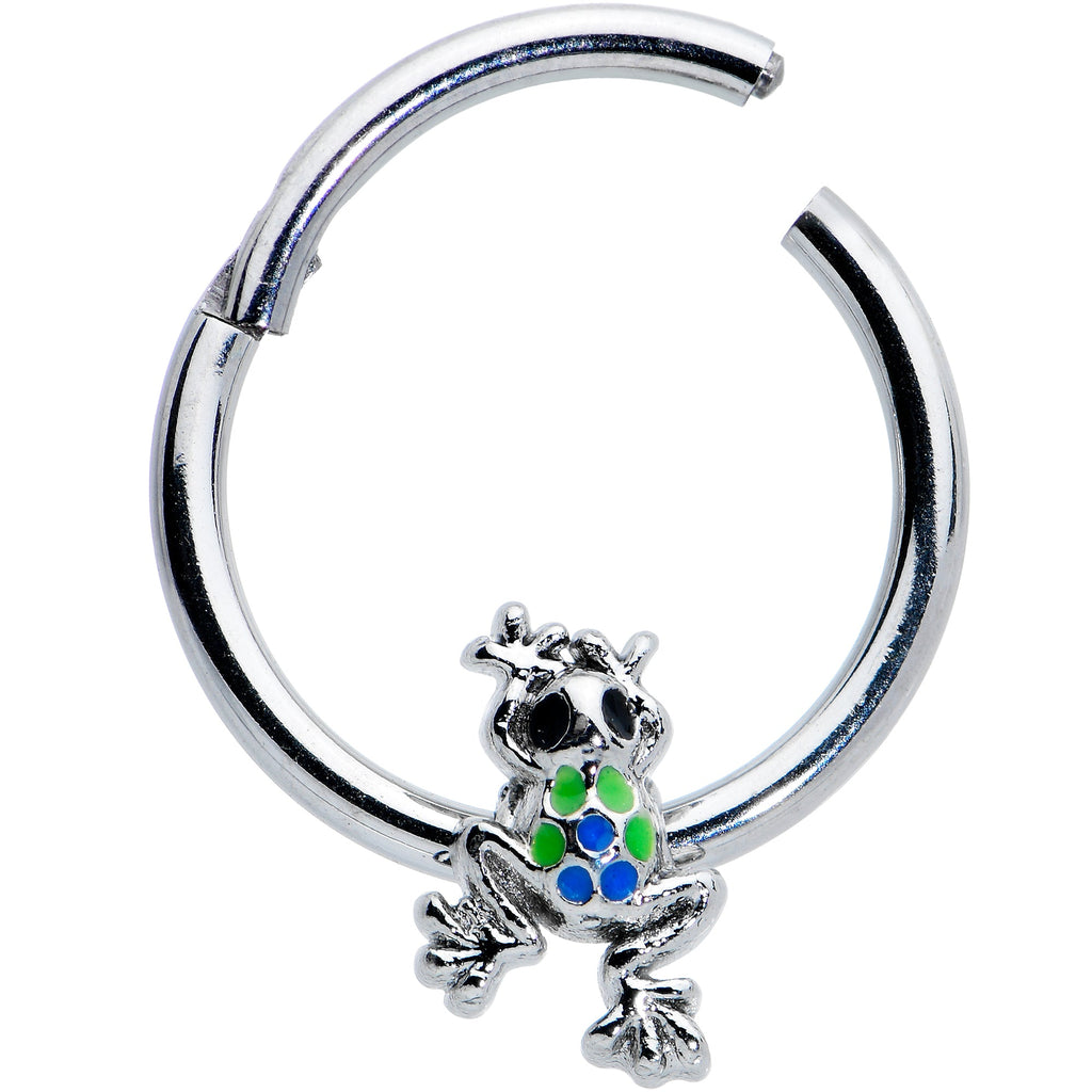 16G 3/8 Black Gem Polka Dot Frog Blue Green Hinged Segment Ring