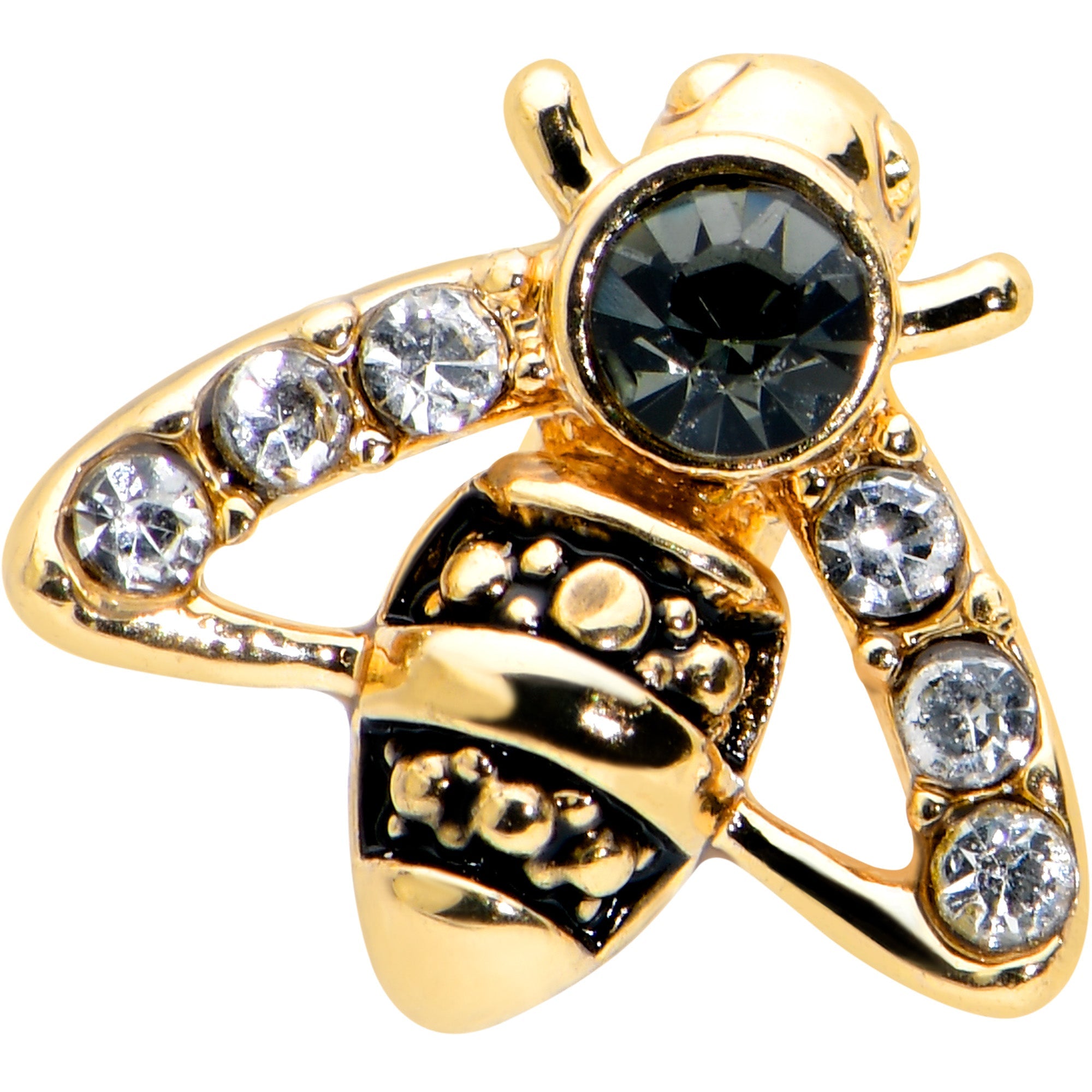 16G 1/4 Clear Black Gem Gold Tone Angular Bee Cartilage Tragus