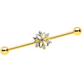 14G Clear Gold Tone Flower SnowflakeChristmas Industrial Barbell 38mm