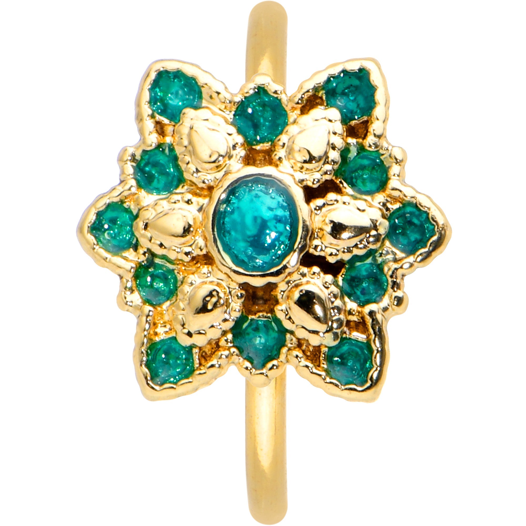 20G 5/16 Blue Gem Gold Tone Snowflake Nose Hoop