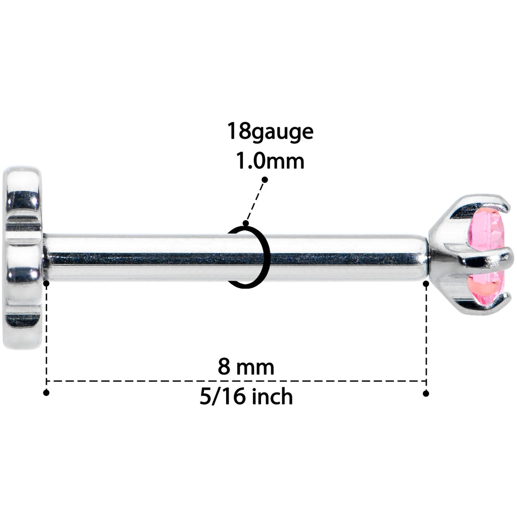 18G 5/16 Pink CZ Gem G23 Titanium Threadless Flower Labret Tragus
