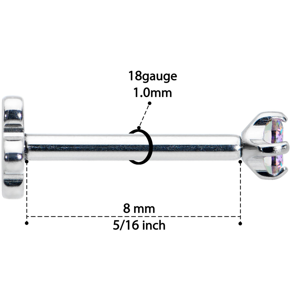 18G 5/16 Vitrail CZ G23 Titanium Threadless Flower Labret Tragus