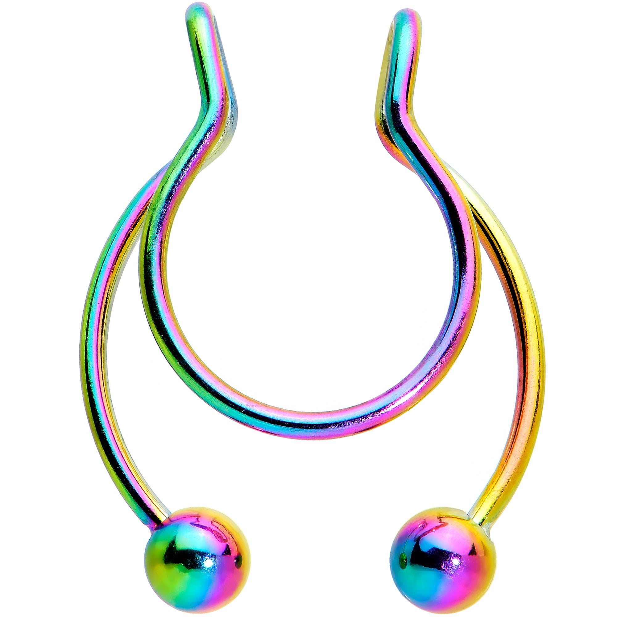 Rainbow Horseshoe Ball Fake Septum Ring Nipple and Clip on Earring