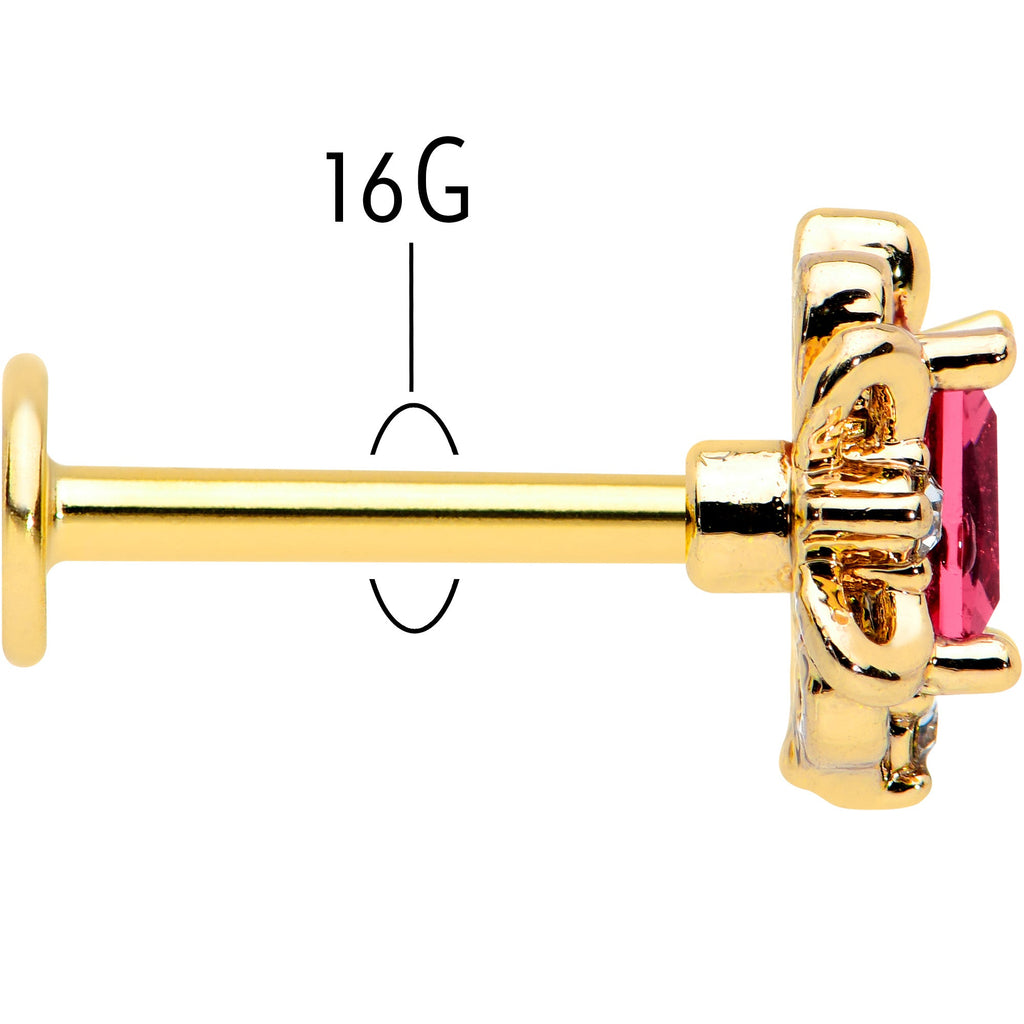 16G 5/16 Red Gem Gold Tone Regal Escutcheon Labret Monroe Tragus