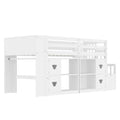 Kids Twin Loft Bed with Storage Cabinets, Staircase Drawers & LED Lights – Solid Wood Low Loft Bed with Shelves, Guardrails, and Fun Bear Handles – Space-Saving Design for Boys & Girls Bedroom (White)