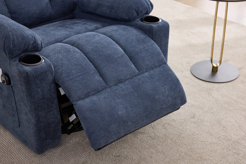Heat Massage Manual Recliner Chair with Rocker and Swivel in Fabric for Living Room, Blue