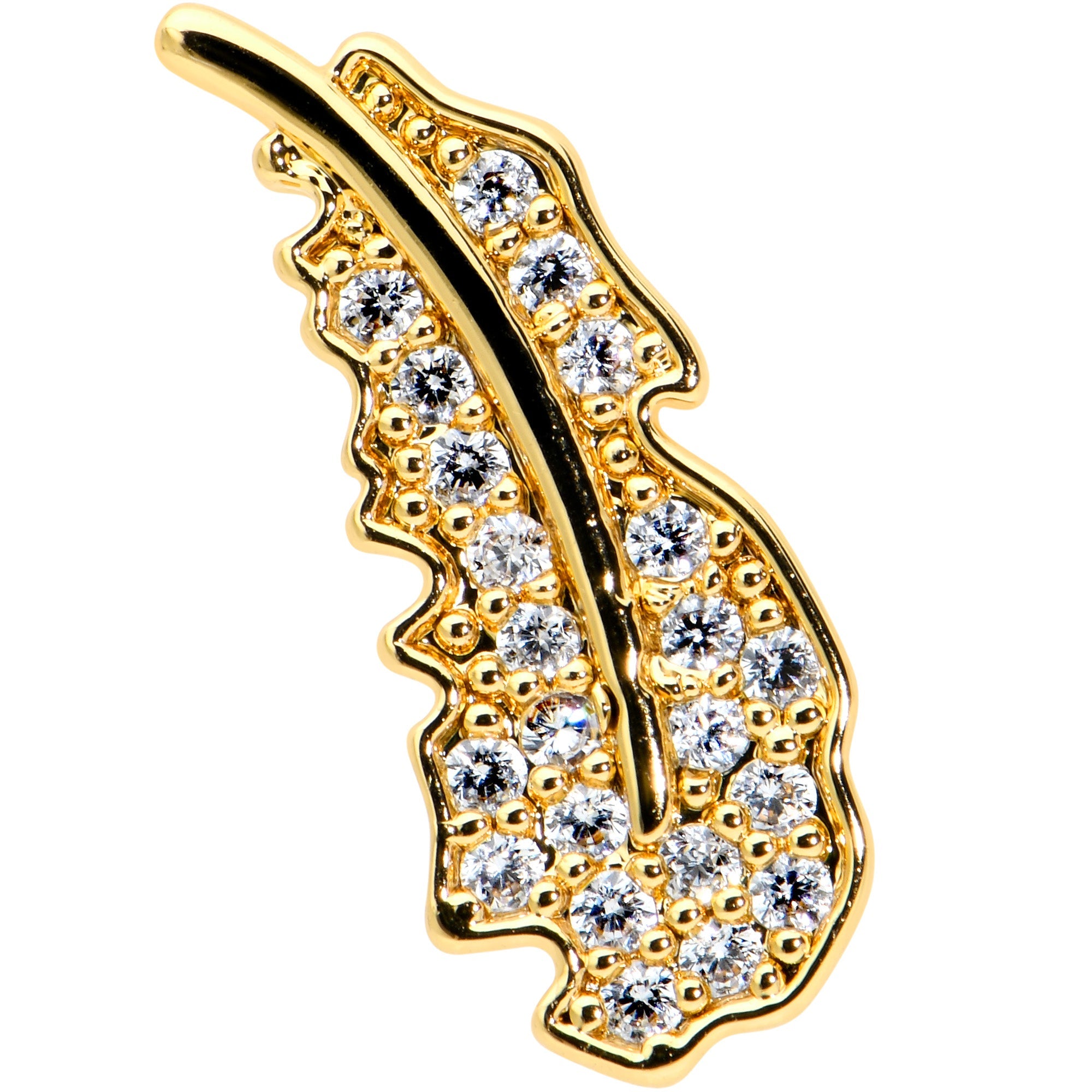 16G 5/16 Clear CZ Gem Gold Hue Feather Internal Thread Labret Tragus