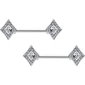 14G 9/16 Clear Gem Double Rhombus Deco Barbell Nipple Ring Set