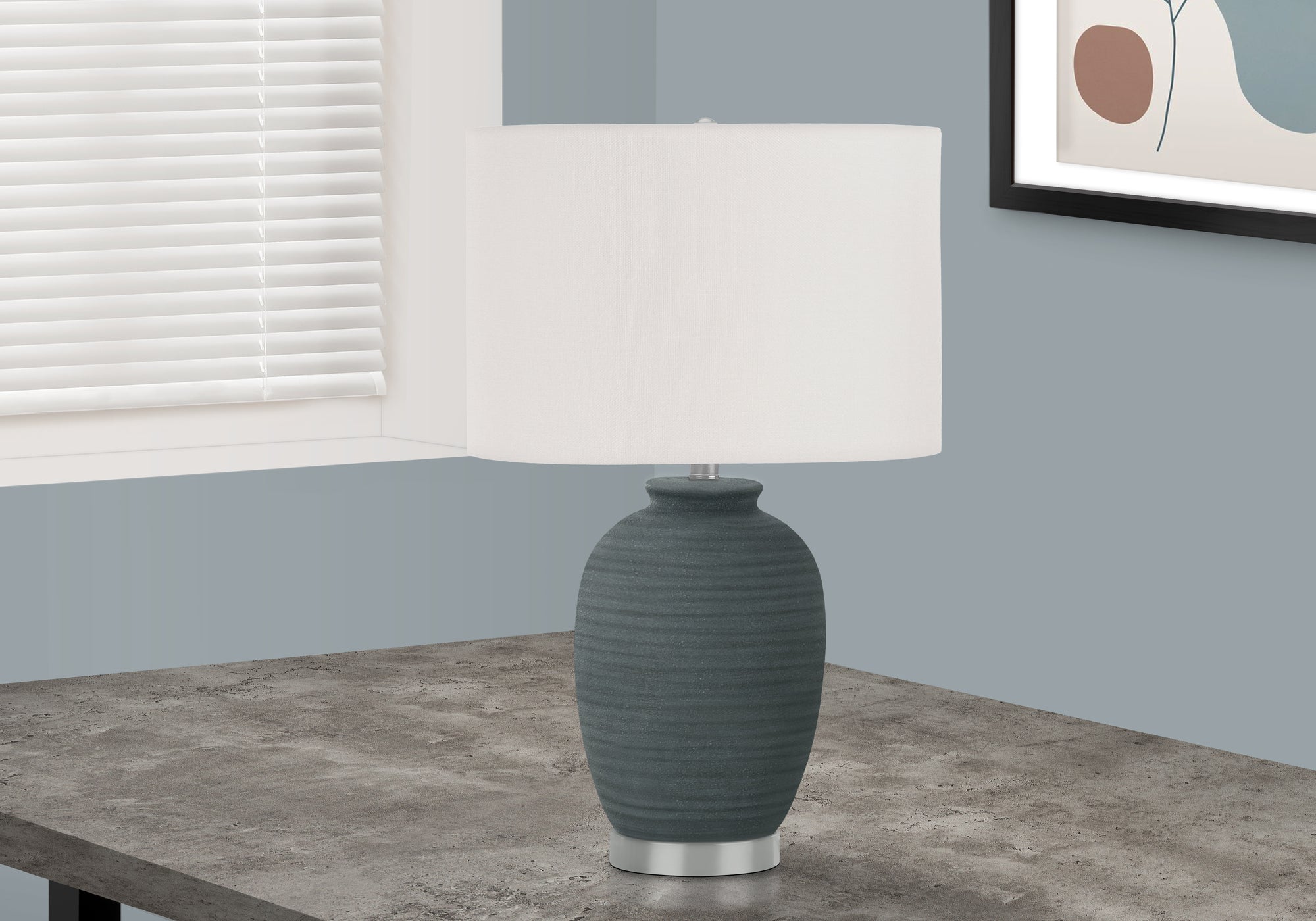 Lighting, 24'h, Table Lamp, Blue Ceramic, Ivory / Cream Shade, Contemporary