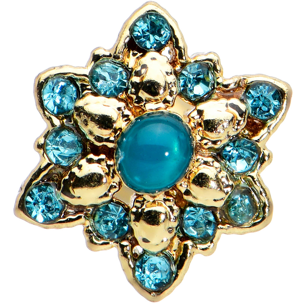 16G 1/4 Blue Gem Gold Tone Snowflake Cartilage Tragus Earring