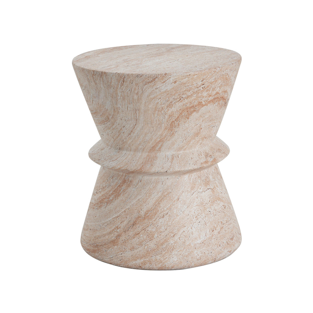 Outdoor/Indoor Lightweight Concrete Side Table with Travertine Finish, Beige, 15.5x15.5x18 inches