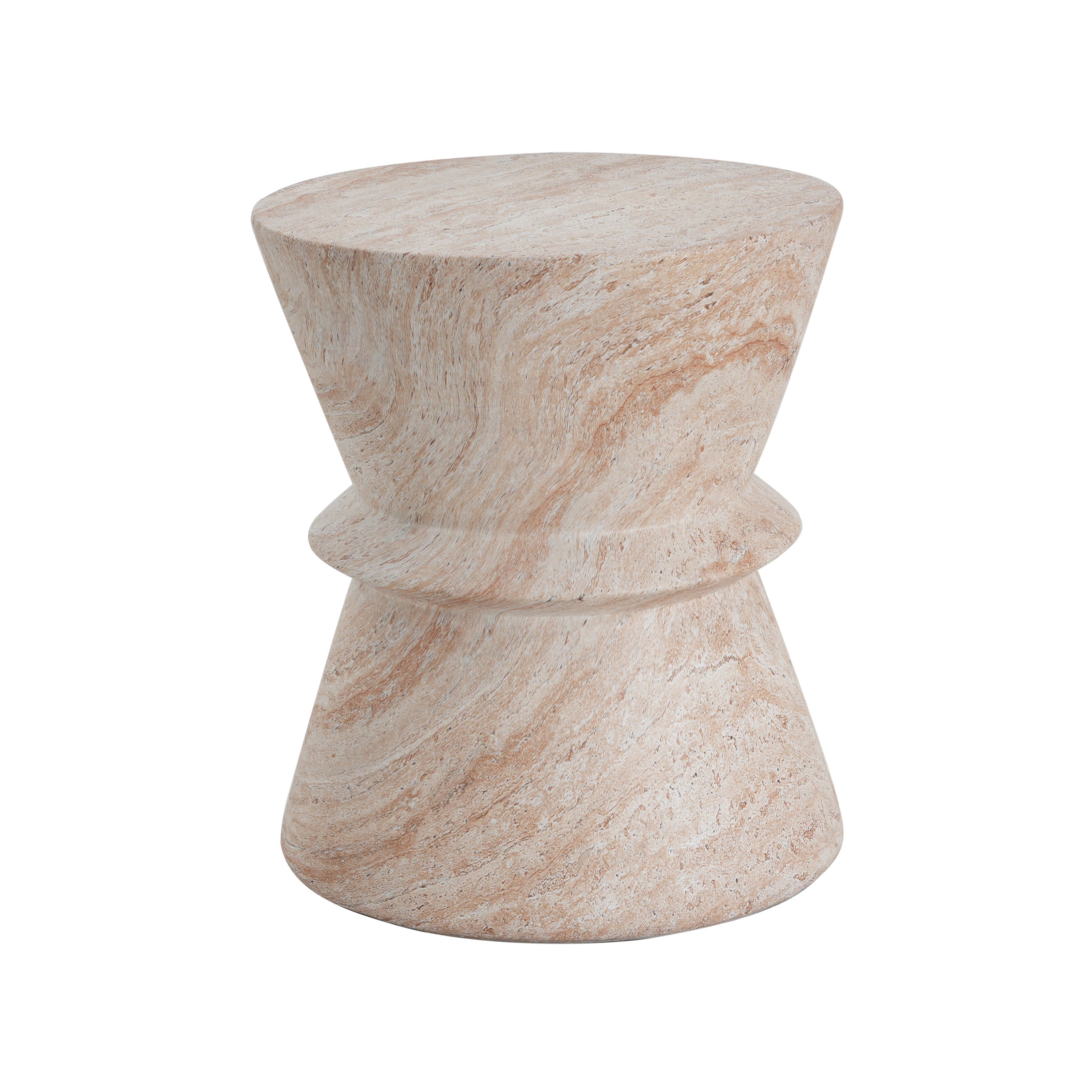 Outdoor/Indoor Lightweight Concrete Side Table with Travertine Finish, Beige, 15.5x15.5x18 inches