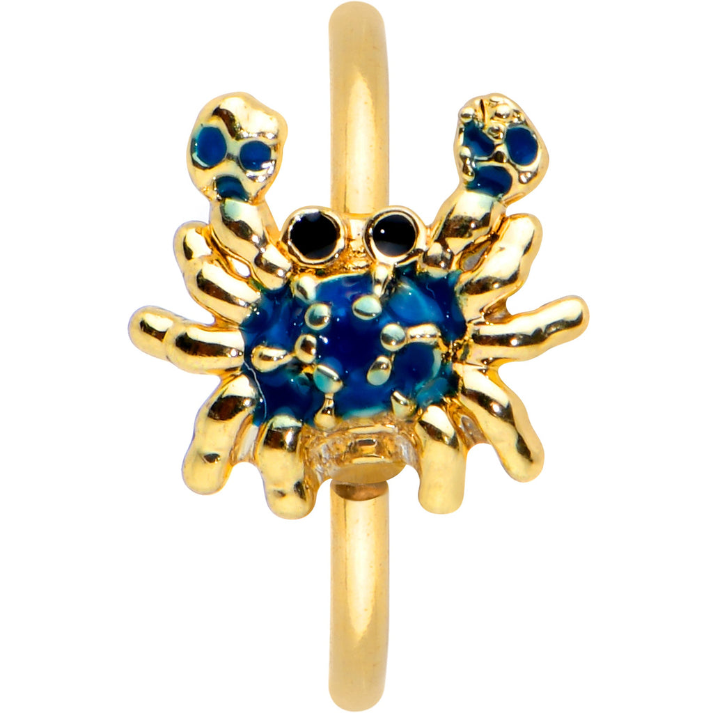 20G 5/16 Black Gem Gold Tone Blue Crab Nautical Nose Hoop