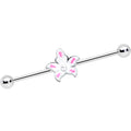 14G Pearly White Orb Pink Flower Industrial Barbell 38mm