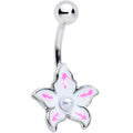 White Pearlescent Center Pink White Flower Belly Ring