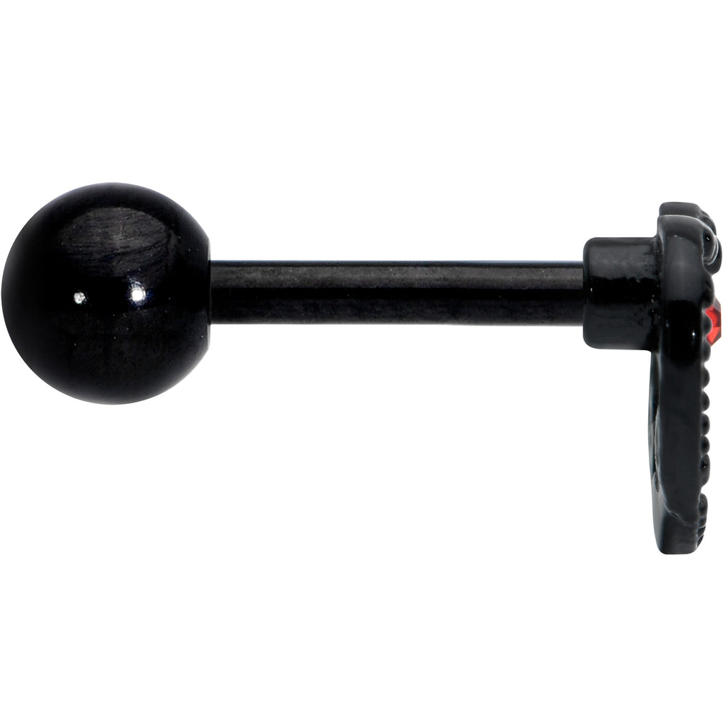 16G 1/4 Red Gem Black Steampunk Skull Cartilage Tragus Earring