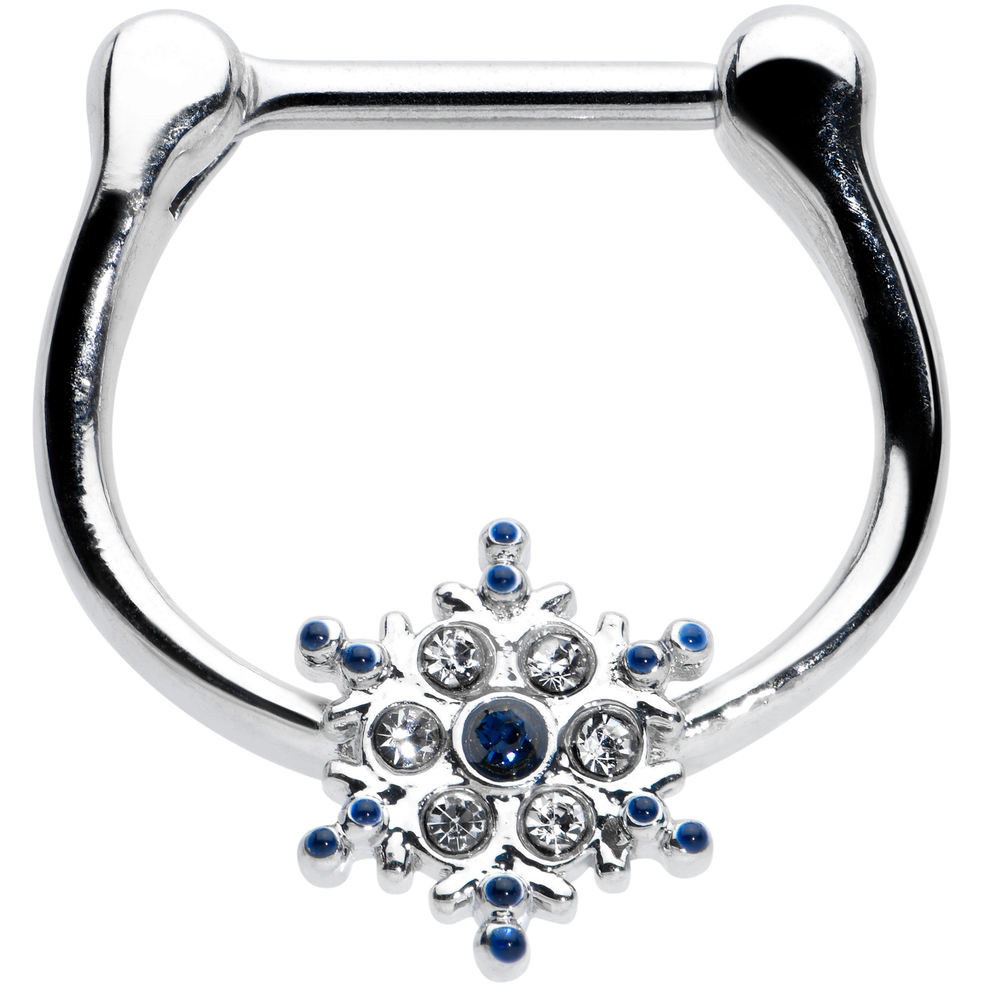 16G 5/16 Blue Gem Festive Snowflake Christmas Cartilage Clicker
