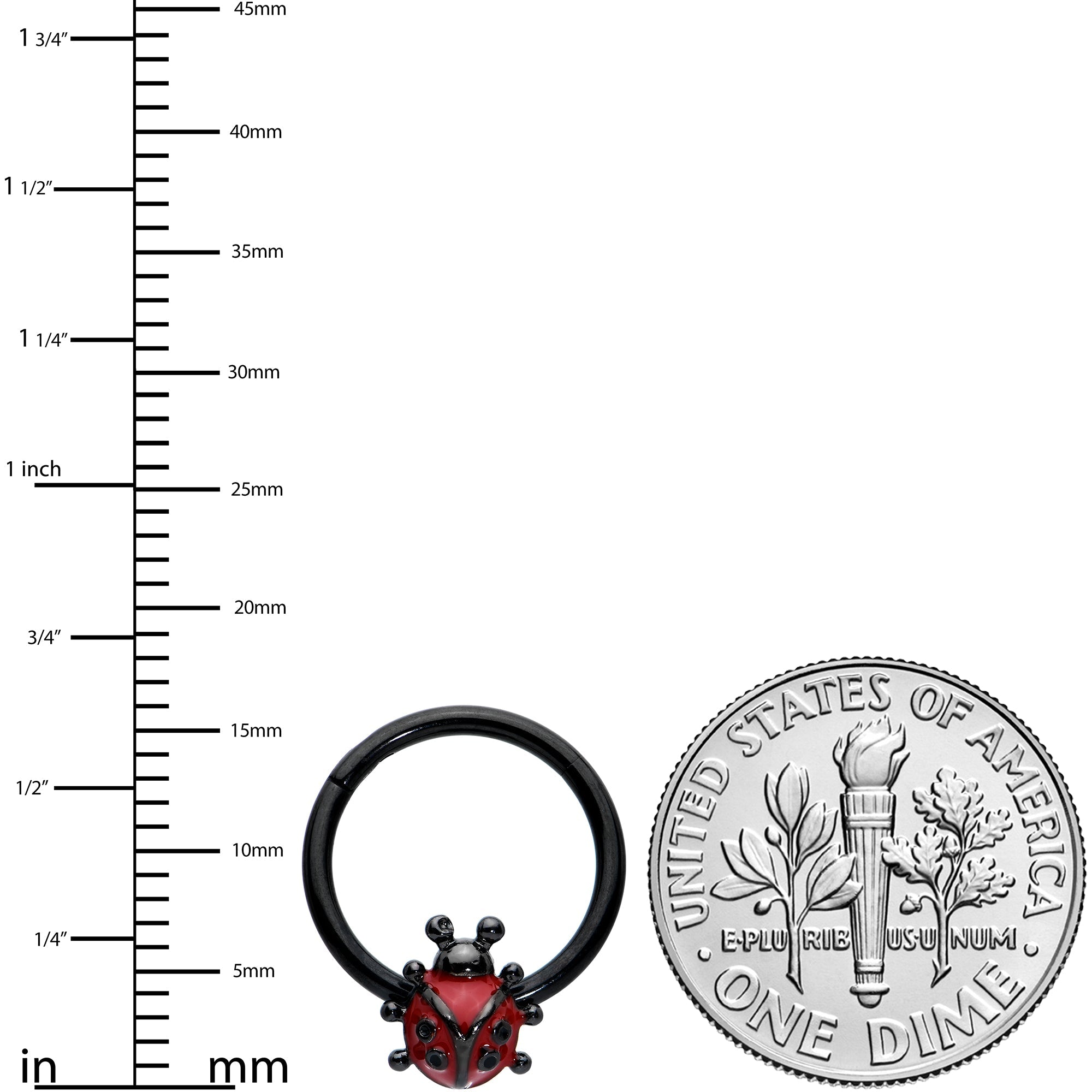 16G 3/8 Black Classic Ladybug Hinged Segment Ring