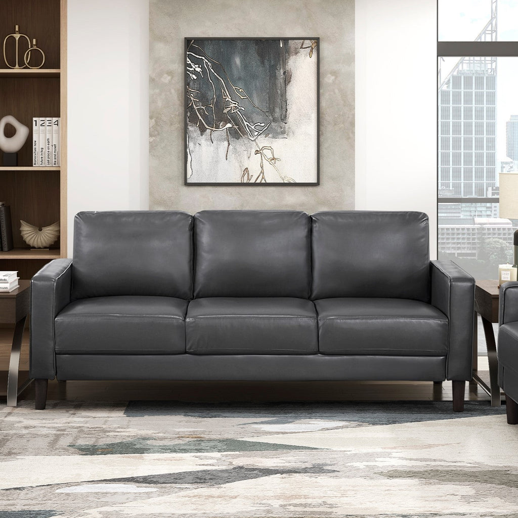 Modern Living Room Furniture 3pc Set Sofa Loveseat Chair Dark Gray Faux Leather Upholstered Cushion Back Seat Solid Wood