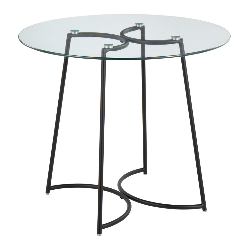 Cece Contemporary Dinette Table in Black Steel with Clear Glass Top by LumiSource