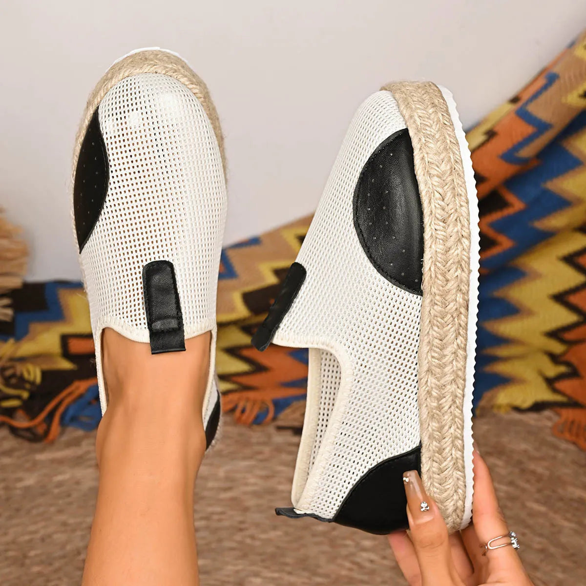 Mesh Espadrille Platform Slip-Ons