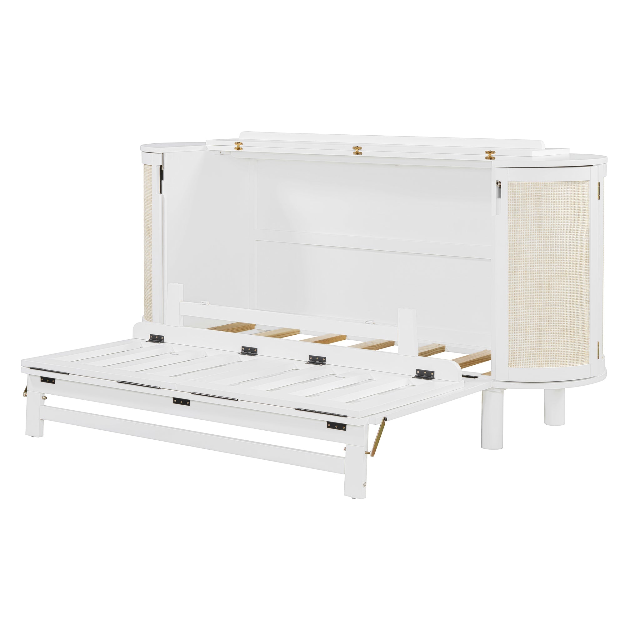 Queen Murphy Bed with Hidden Storage & Modern Woven Design,White