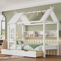 Twin house Beds with Storage Drawers and Window, Solid Wood House Platform Bed Frame with shelves, for Kids, Girls, Boys, No Spring Box Needed and Childlike Design, White