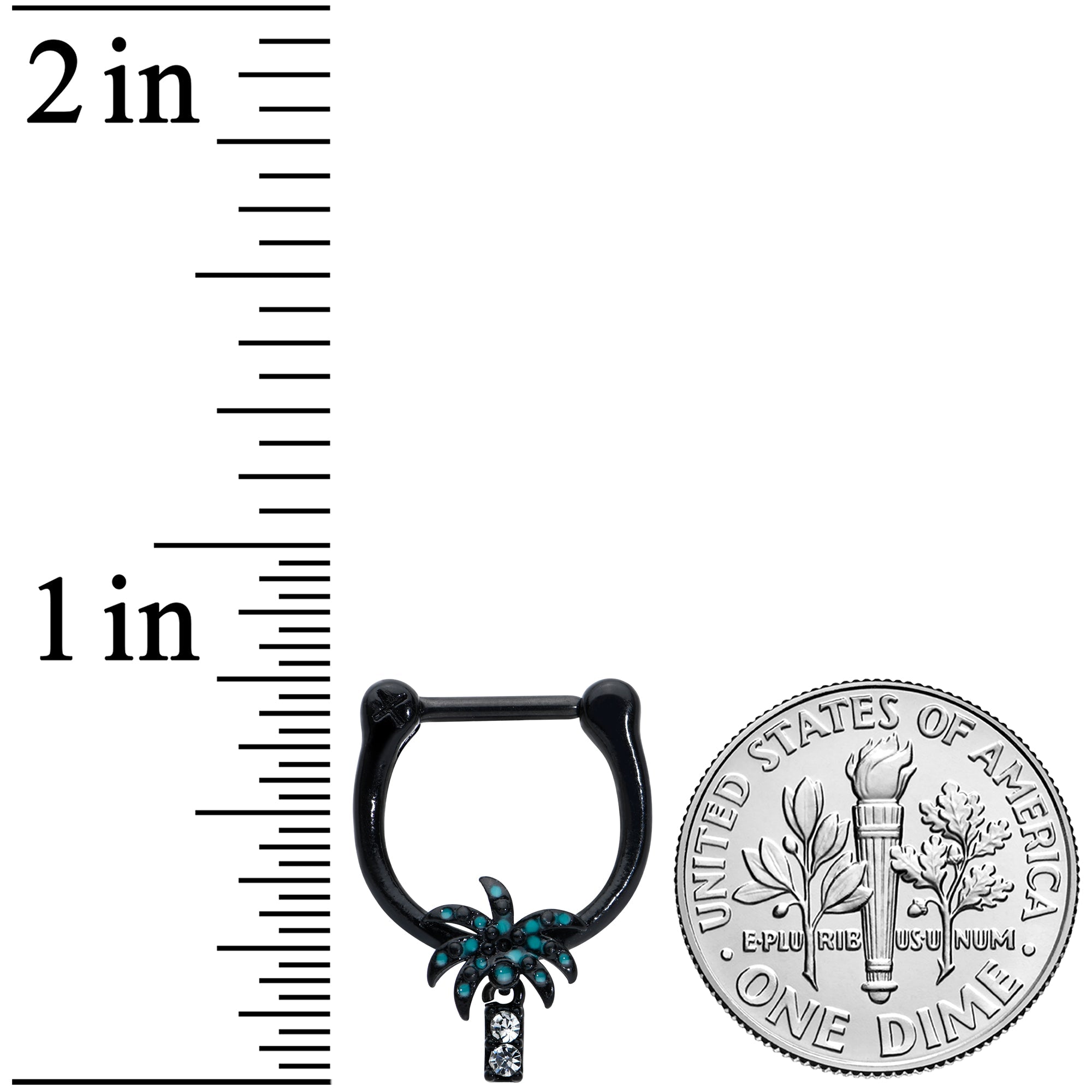 16G 5/16 Clear Gem Black Night Palm Tree Dangle Cartilage Clicker