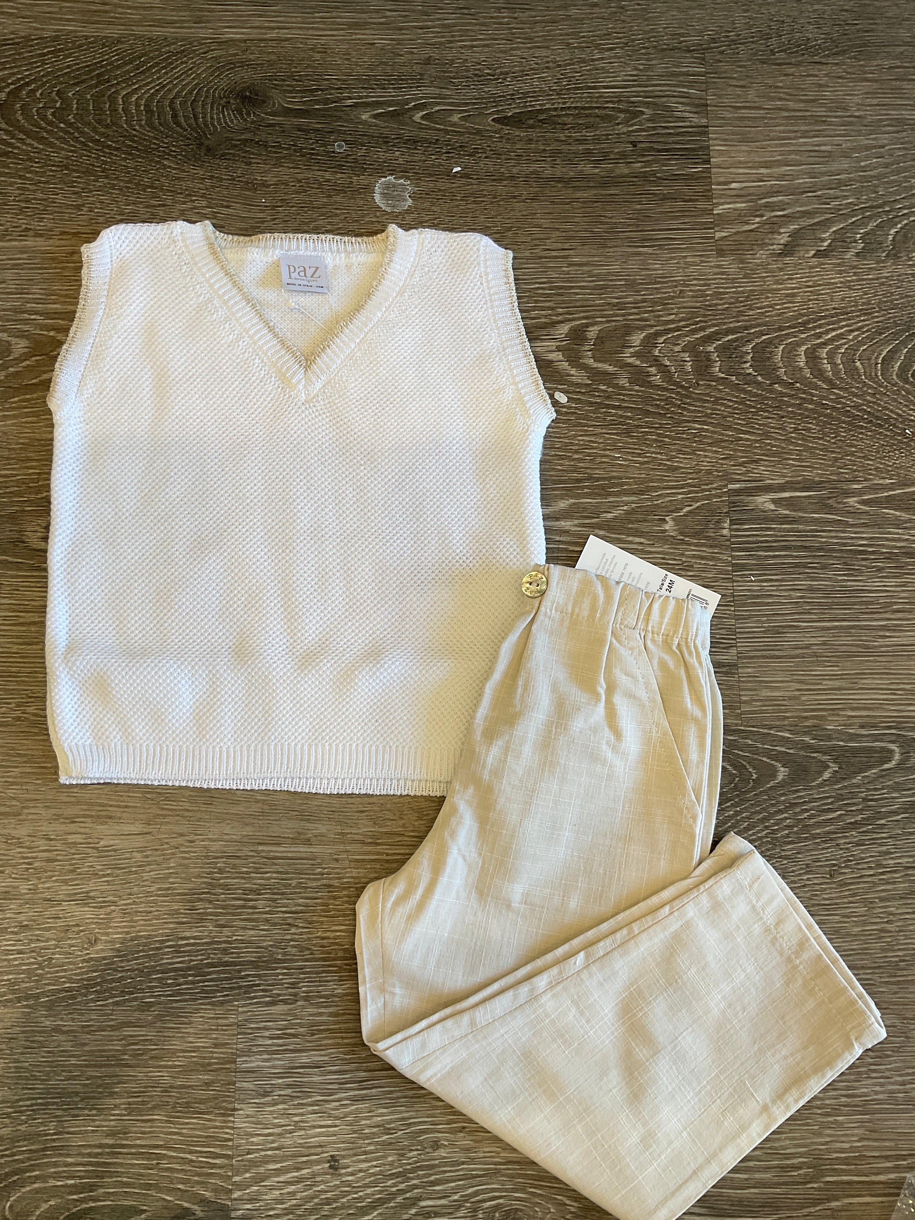 Paz Rodriguez Knit Newborn Waistcoast set with Lino pants