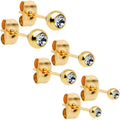 3mm 4mm 5mm Clear Gem Gold Tone Ball 316L Steel Stud Earrings 3 Pack