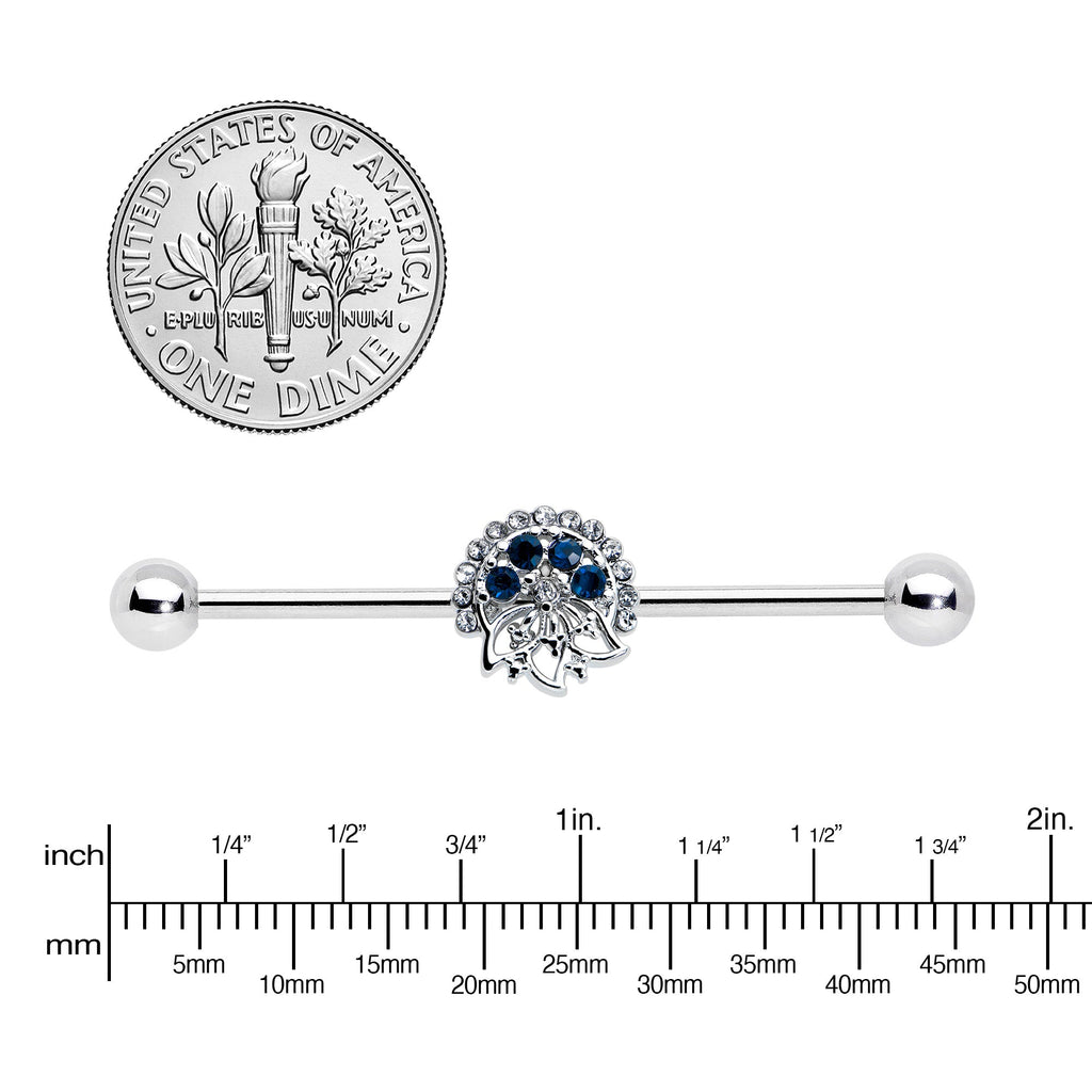 14G Blue Gem Abstract Arch Industrial Barbell 38mm