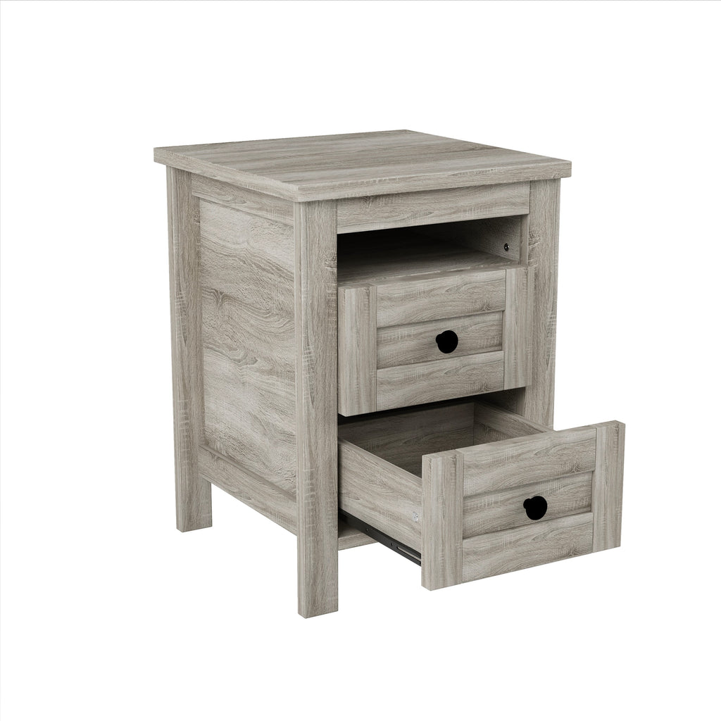3-Pieces Bedroom Sets Queen Size Farmhouse Platform Bed with Double Sliding Door Storage Headboard and Charging Station, Storage Nightstand and Dresser, Antique Gray(Old SKU HL000092AAG)