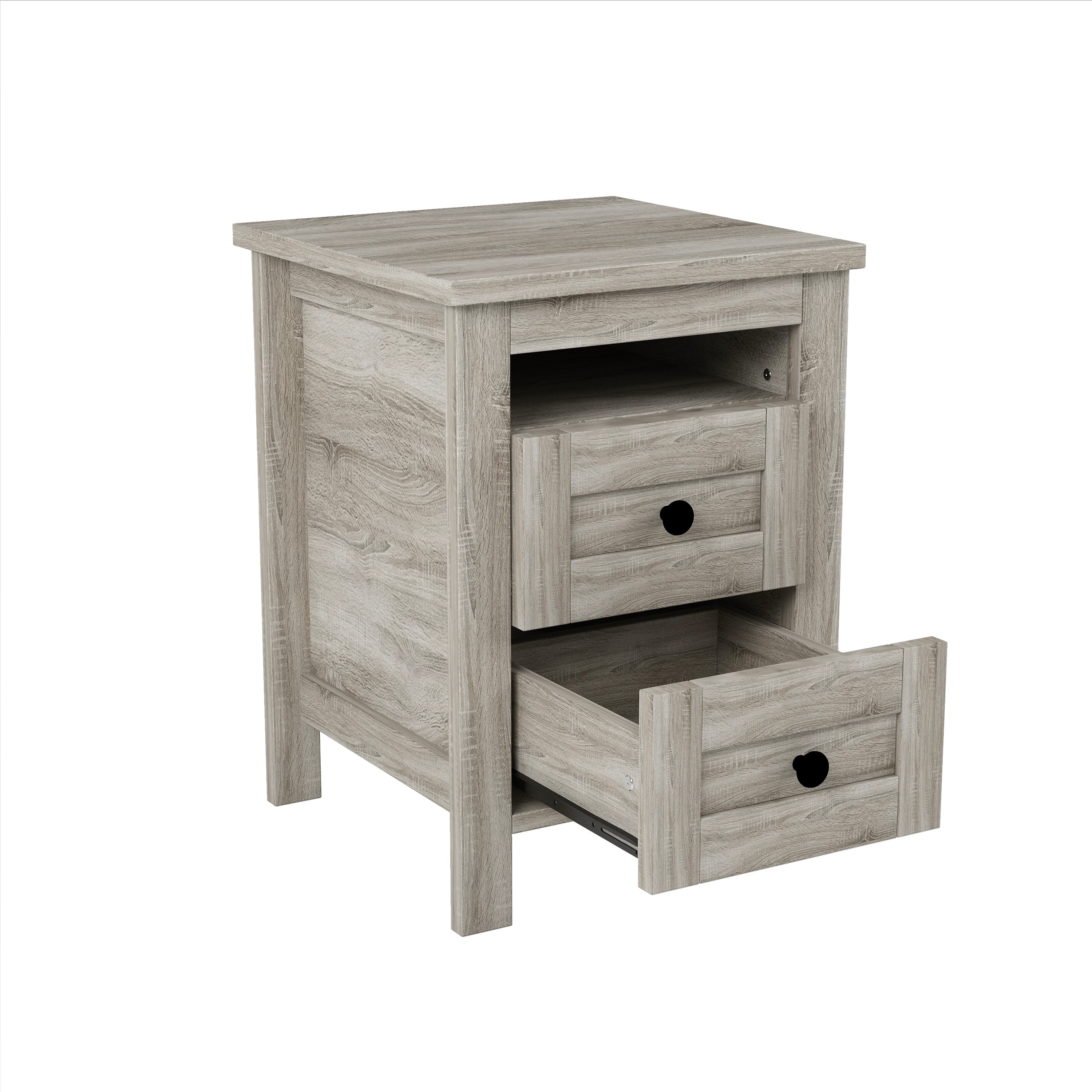 3-Pieces Bedroom Sets Queen Size Farmhouse Platform Bed with Double Sliding Door Storage Headboard and Charging Station, Storage Nightstand and Dresser, Antique Gray(Old SKU HL000092AAG)