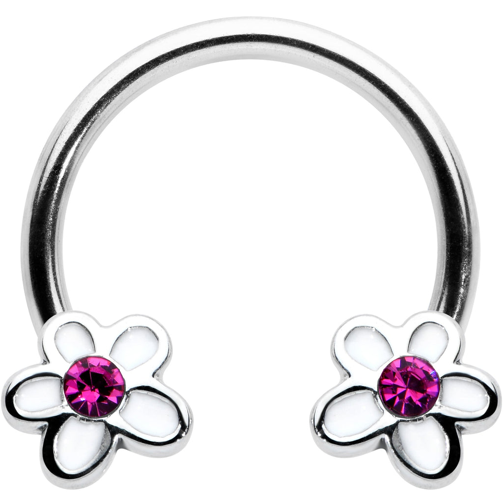 16G 3/8 Pink Gem Daisy Flowers Horseshoe Circular Barbell