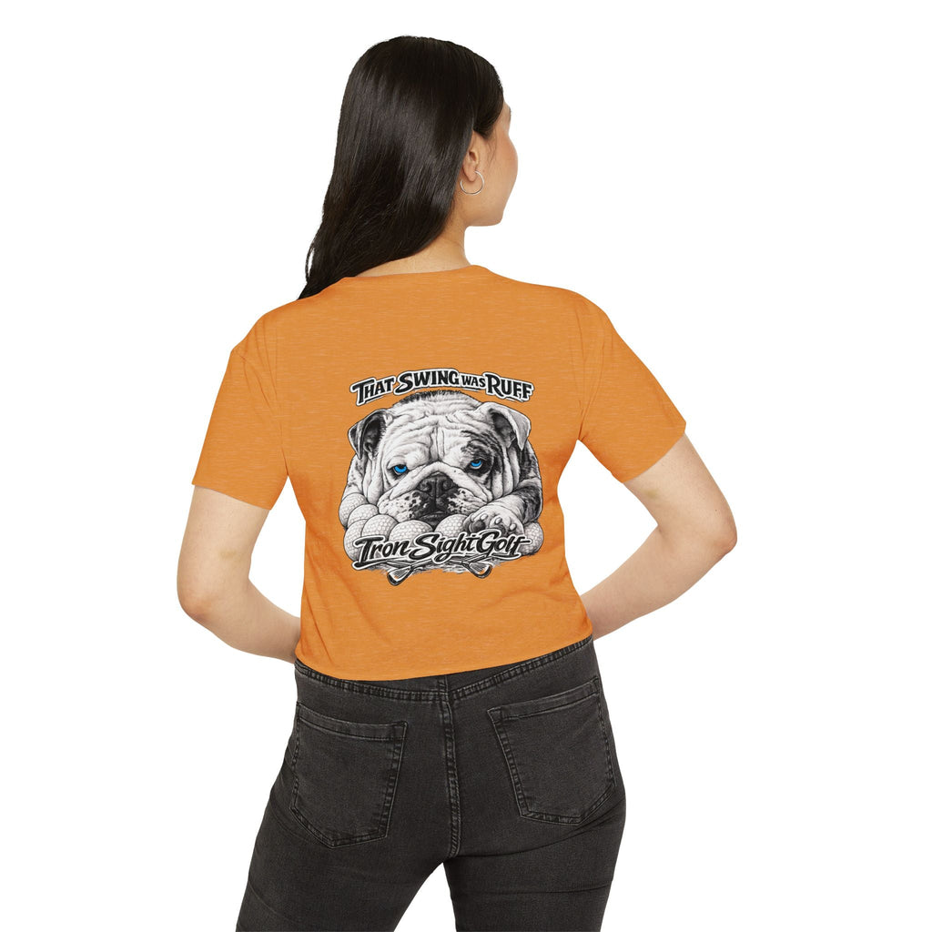 Bulldog Graphic Crop Top — “That Swing Was Ruff” Iron Sight Golf