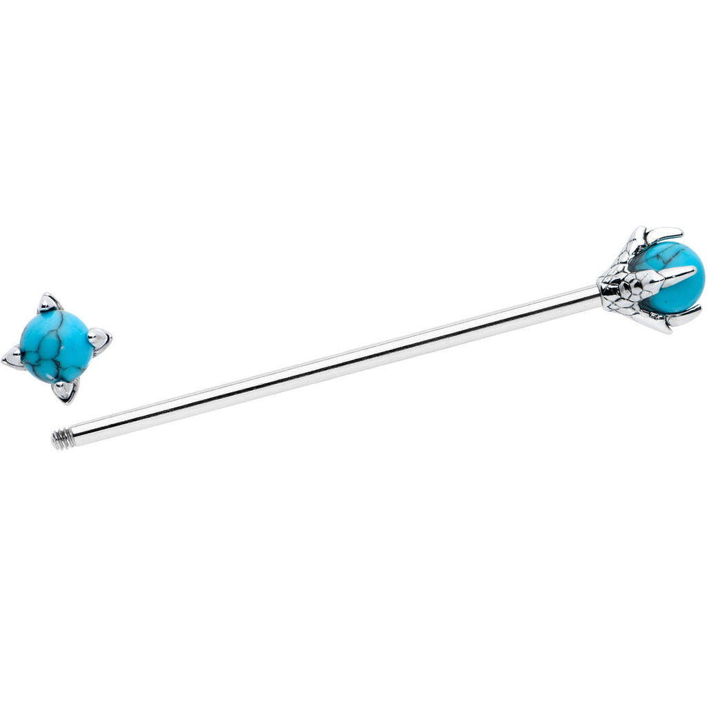 14G Blue Turquoise Stone Claw Hands Industrial Barbell 38mm