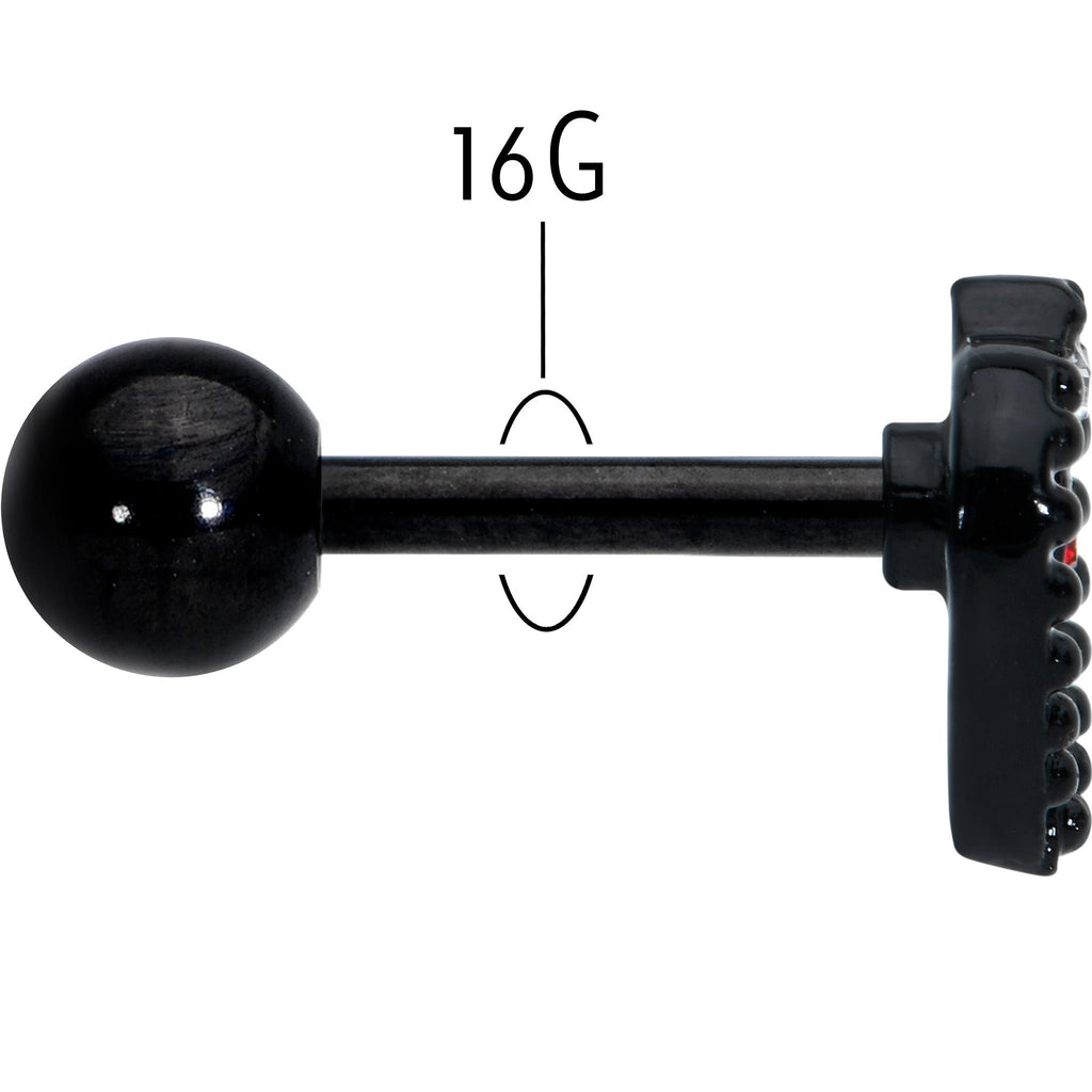 16G 1/4 Red Clear Gem Black Heart Key Cartilage Tragus Earring