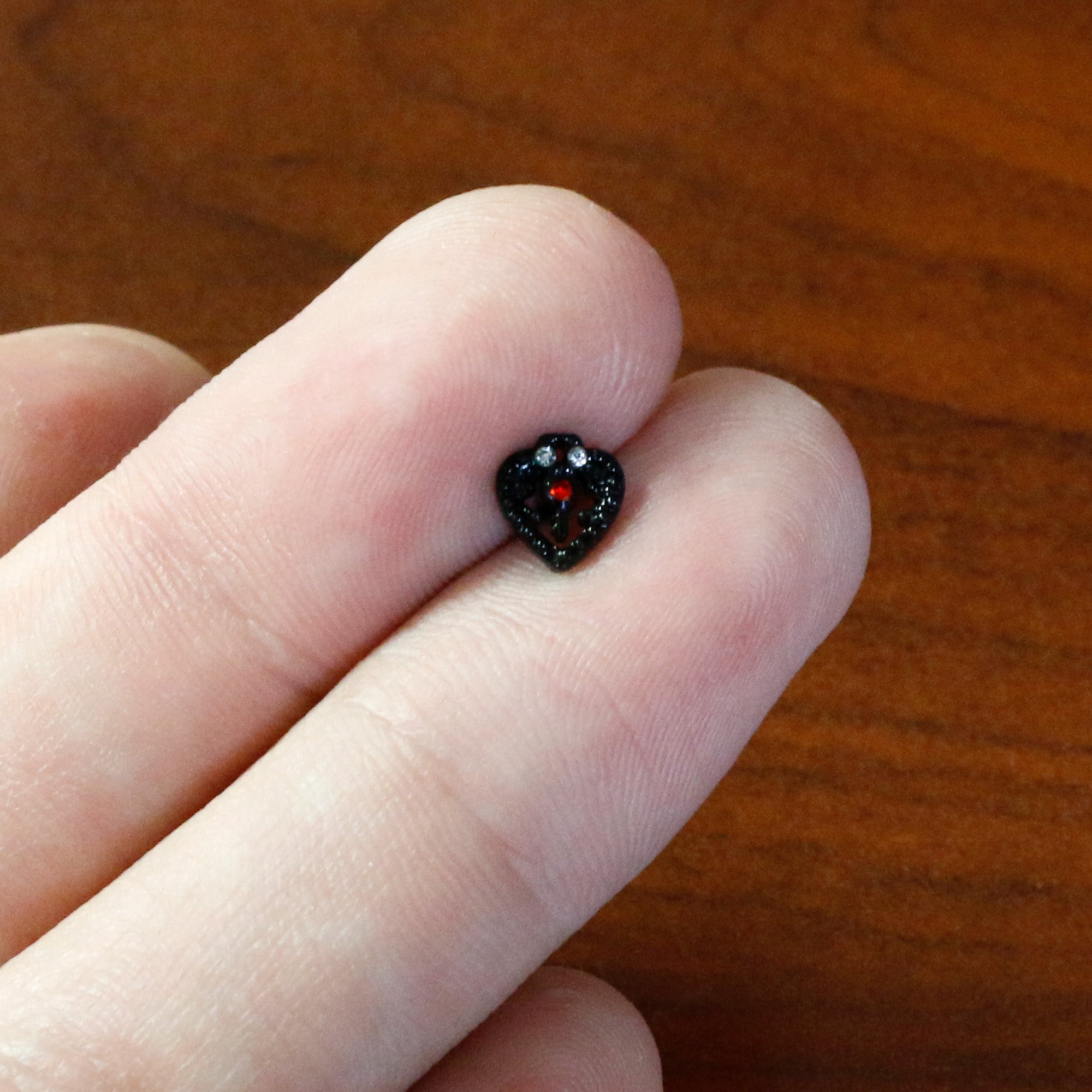 16G 5/16 Red Clear Gem Black Heart Key Labret Monroe Tragus