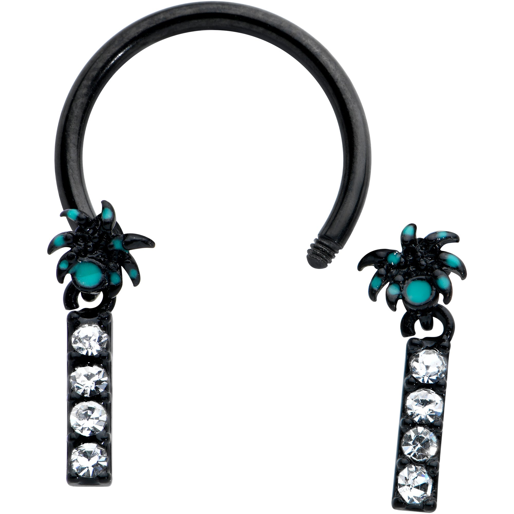 16G 3/8 Clear Gem Black Night Palm Tree Dangle Horseshoe